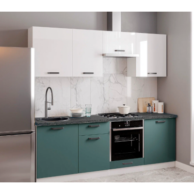 Kitchen set, kitchen ready solution, 2.4x0.6x2.14 m, Gasoline/White gloss, Castillo dark worktop