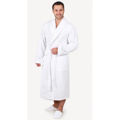 Men's terry dressing gown with shawl, white