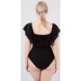 Women's one-piece swimsuit CSiman with ruffles with perforations, black, size 52