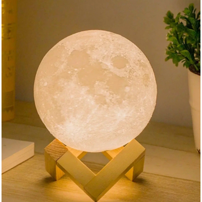 Lamp-night light 3D ball Moon, on a wooden stand with a remote control, 15 cm