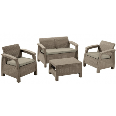 Furniture set Allibert Corfu Set (sofa, 2 chairs, table), cappuccino